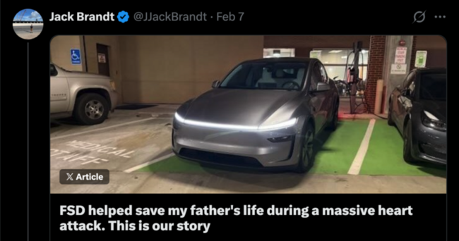 特斯拉 FSD 在我父親心臟病時救了他一命，自動駕駛到醫院急救
