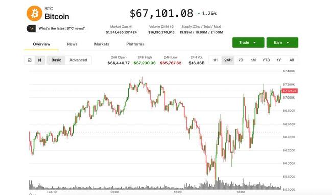 Bitcoin se estabiliza próximo a $67.000 enquanto traders pagam por proteção contra quedas
