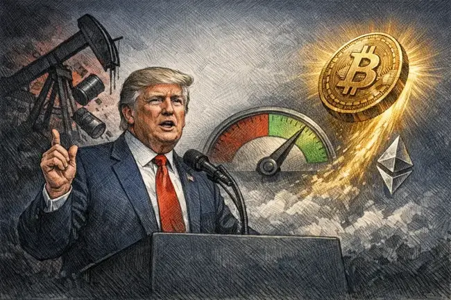 川普宣布解除石油制裁，比特幣衝 69,500 美元、以太坊突破2053、爆倉達 3.42 億鎂
