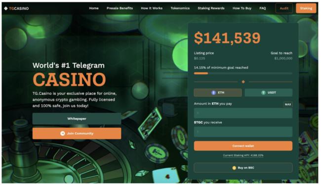 TG.Casino ra mắt token trò chơi có lợi nhuận hơn 4000% mỗi năm, đợt bán trước thu hút hơn 100.000 đô la trong vài phút từ các cá voi Web3