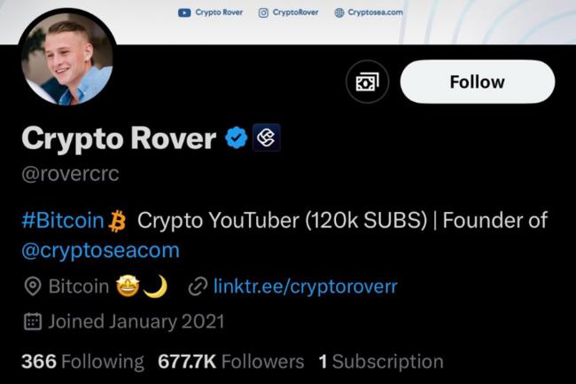 加密偵探起底KOL「Crypto Rover」，多次拉盤拋售，推特67萬粉絲成韭菜