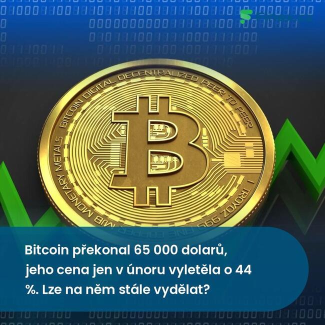 Bitcoin překonal 65 000 dolarů, jeho cena jen v únoru vyletěla o 44 %. Lze na něm stále vydělat?