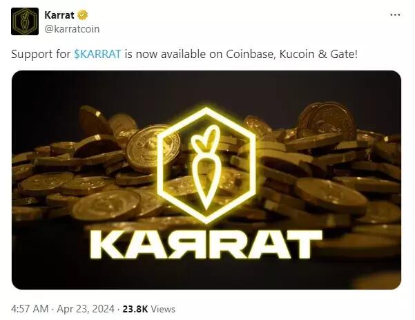Karrat (KARRAT)已上线 Coinbase、Kucoin 和 Gate 交易所
