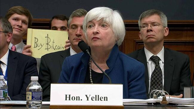 “Buy Bitcoin” Sign Displayed Behind Janet Yellen Sold For $1M At Auction