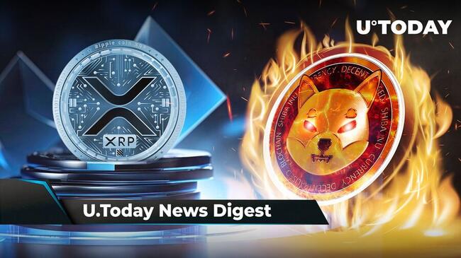 SHIB Burns Skyrocket 2,076%, Three XRP Price Levels to Keep an Eye On, Nearly $500 Million in Ethereum Moved to Justin Sun-Linked Wallet: Crypto News Digest by U.Today