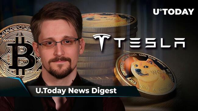 Edward Snowden Issues Crucial Bitcoin Warning, Tesla Officially Adds DOGE as Payment Option, but There's Catch, SHIB Might Be on Verge of Major Breakthrough: Crypto News Digest by U.Today