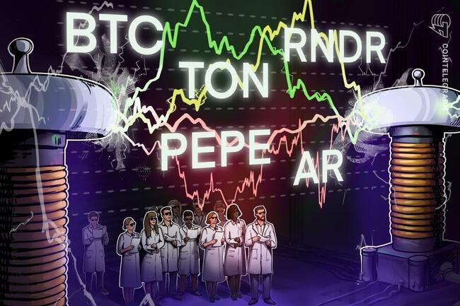 Bitcoin trades sideways while TON, RNDR, PEPE and AR flash bullish signs