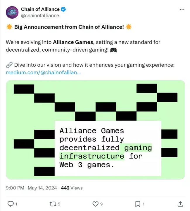 Chain of Alliance 宣布推出 Alliance Games