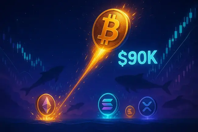 Le prix Bitcoin augmente au-dessus de 90 000 $, les transactions de baleine augmentent pour ces meilleurs altcoins