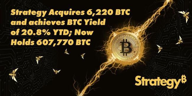 Strategy₿ a cumpărat Bitcoin în valoare de $739,8 milioane, crescându-și deținerile la 607.770 BTC