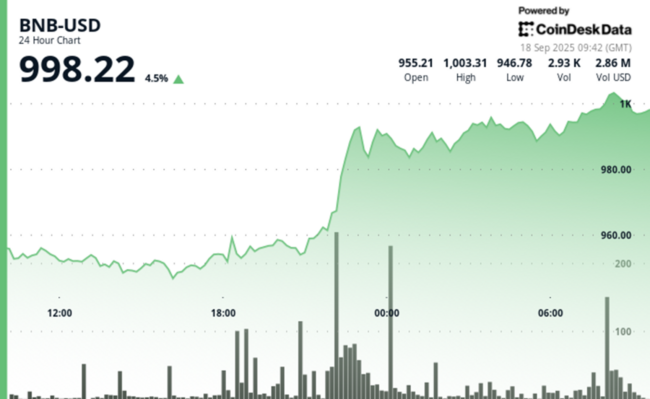 BNB atteint un sommet historique de 1 000 $ alors que Binance se rapproche d'un accord avec le DOJ, les rumeurs du retour de CZ s'intensifient