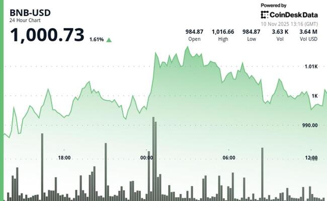 BNB dépasse les 1 000 $ lors d'une reprise plus large du marché, mais un modèle de retournement assombrit les perspectives