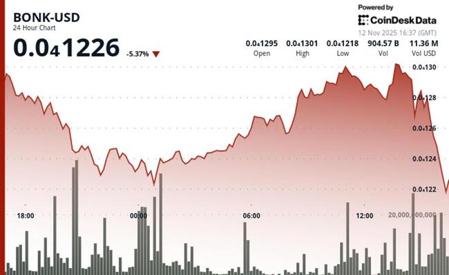 BONK chute de 5 % à 0,00001223 $ après un rejet à une résistance clé