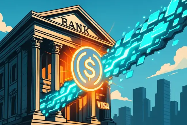 Visa 在美國上線 USDC 穩定幣結算，已有兩家銀行配合打破週末真空