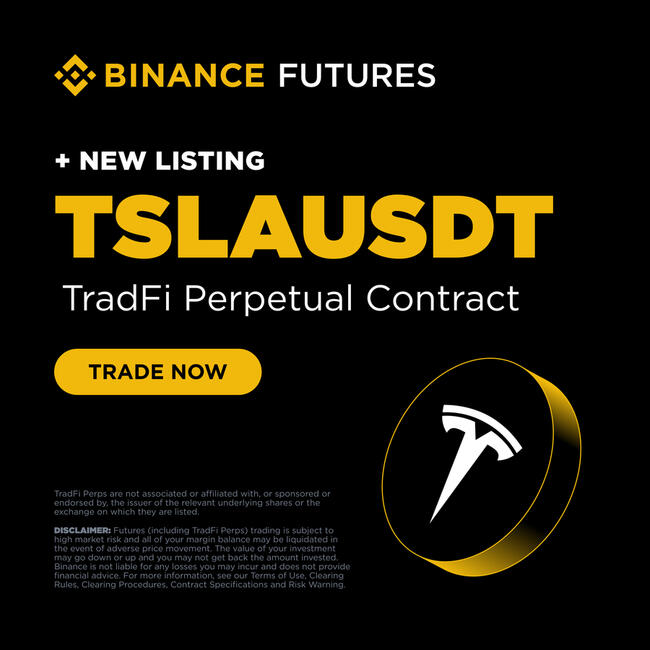 Binance își diversifică oferta TradFi prin lansarea contractului futures pentru Tesla (TSLA) pe 28 ianuarie