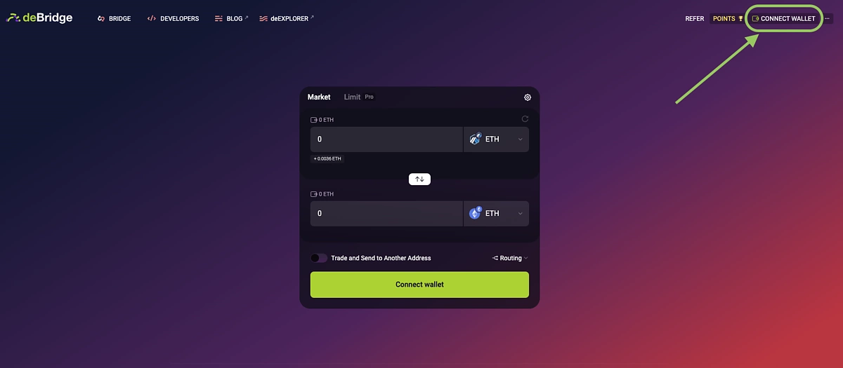 Connect wallet to deBridge