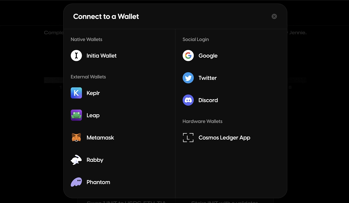 Connect wallet to Initia