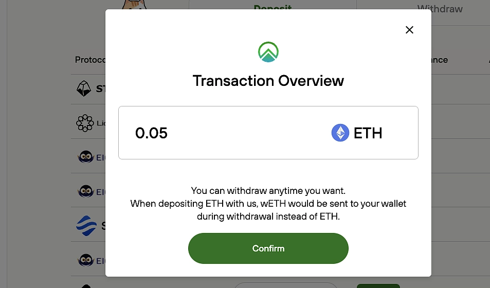 Confirm and sign transaction for Zircuit