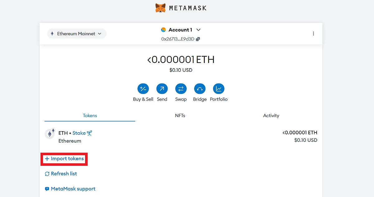 Click Import Token on MetaMask to Import USDT
