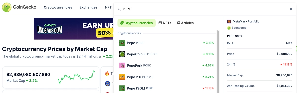 pepe and other pepe alternative coins