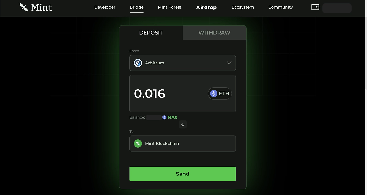 将 ETH 发送到 Mint