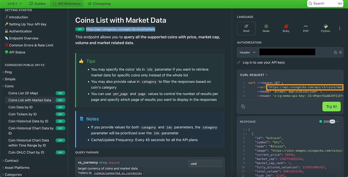 CoinGecko API documentation