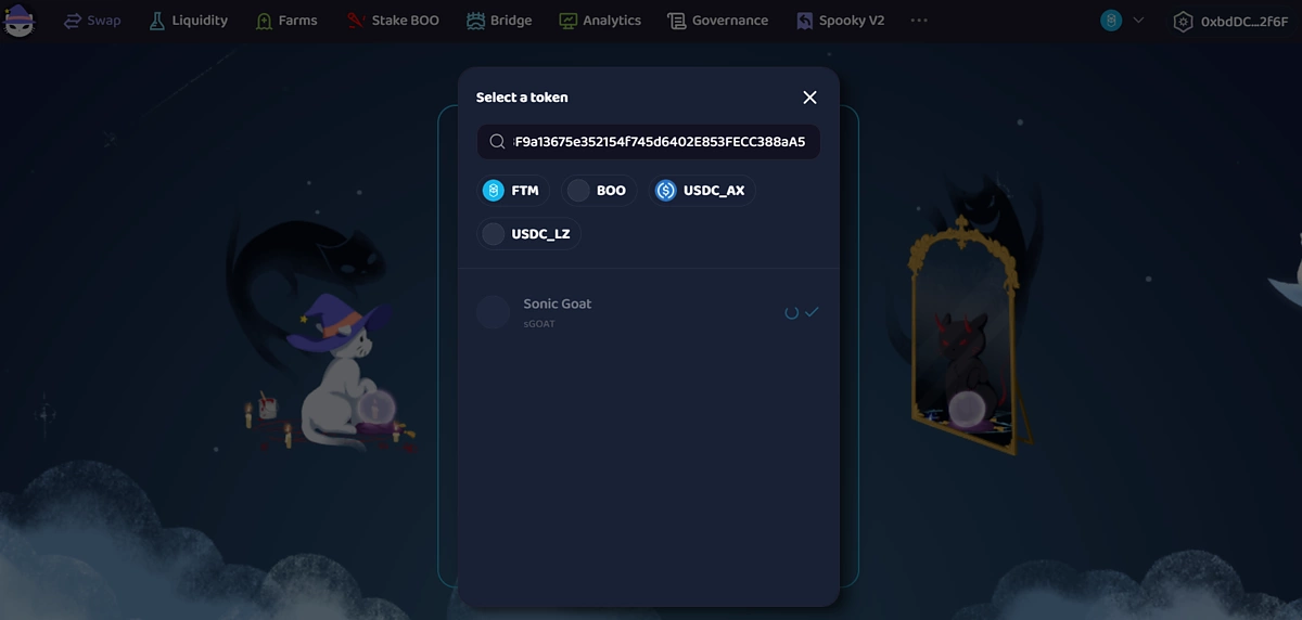 Search for token on SpookySwap
