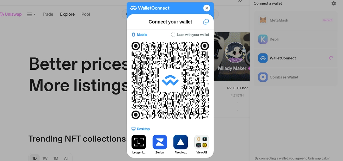 Select WalletConnect when connecting wallet