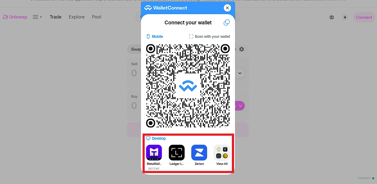 Connect with WalletConnect using QR code