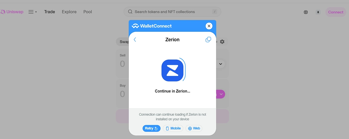 Approve connection request with desktop wallet