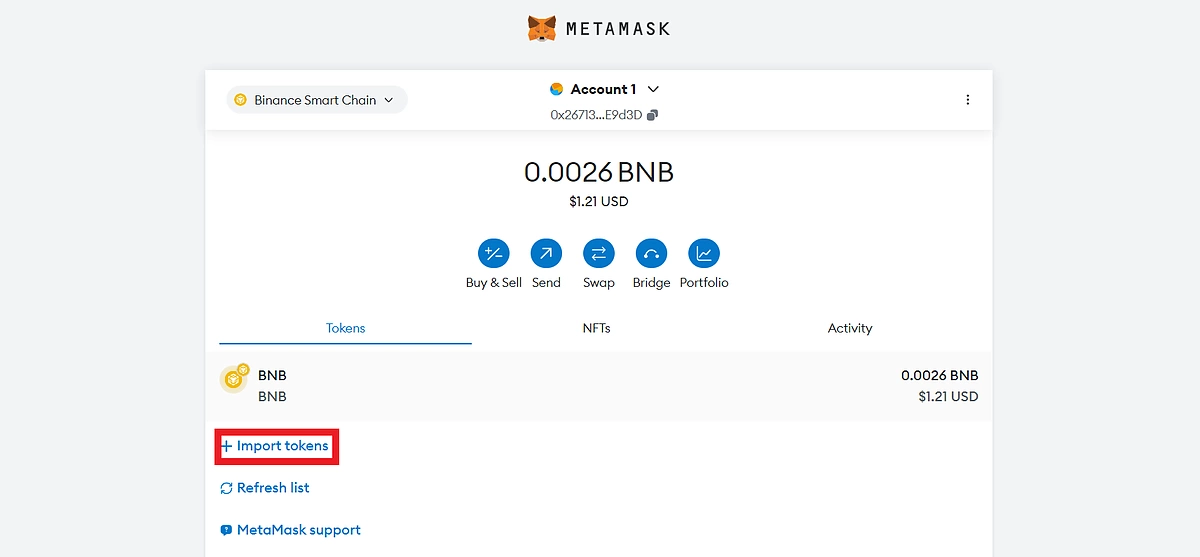 Import tokens to MetaMask