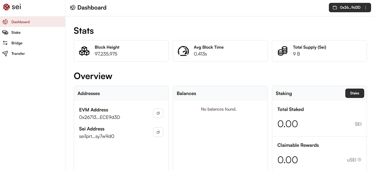 Successfully linked Sei native and MetaMask wallets
