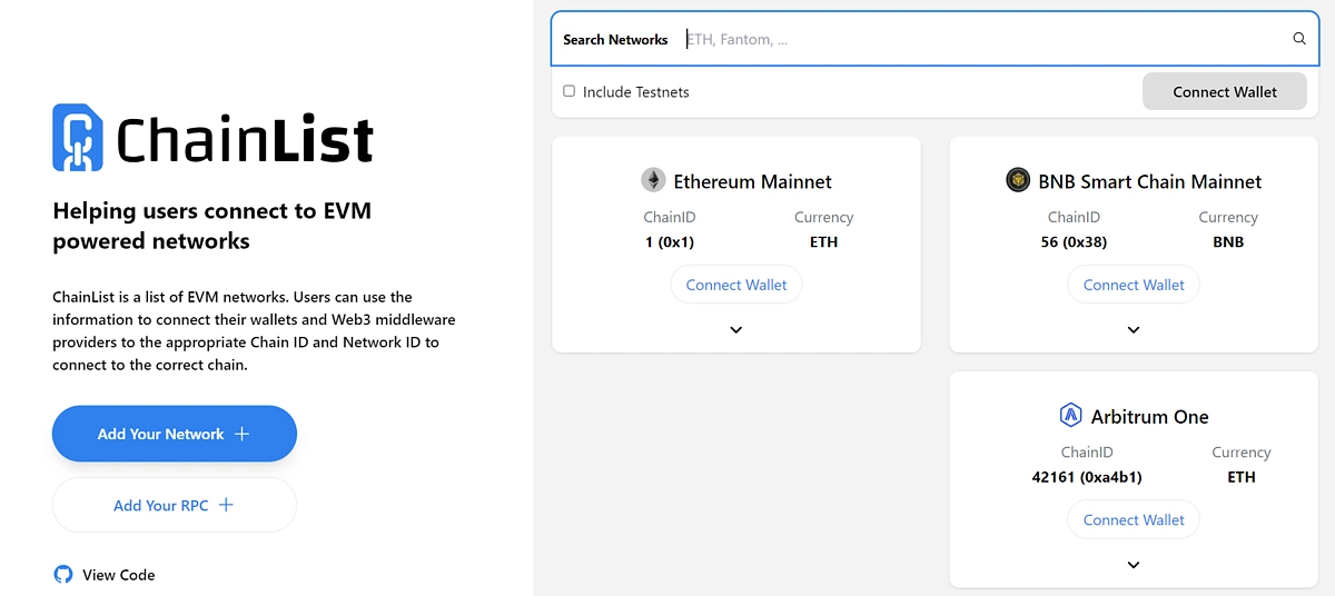Connect to ChainList