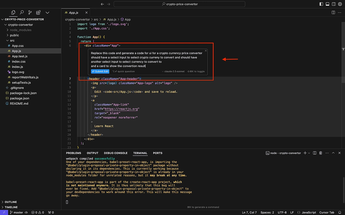 Create a React component for a cryptocurrency price converter