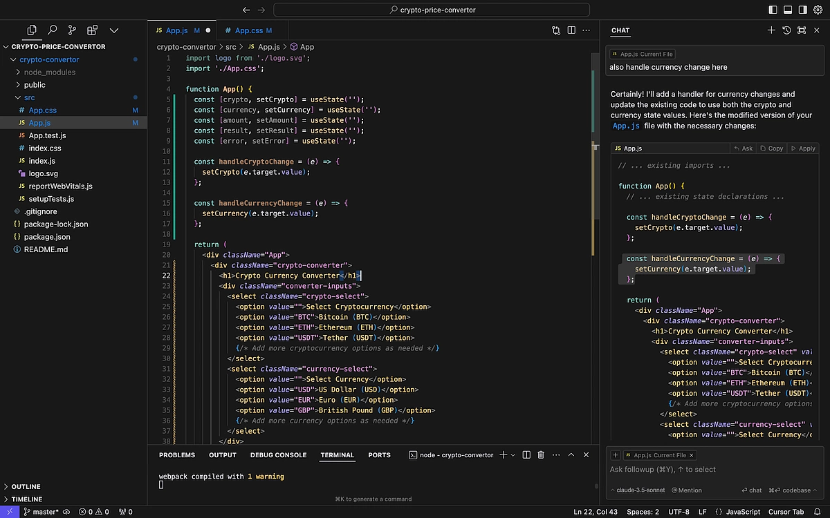Implement functions to handle changes in the input fields