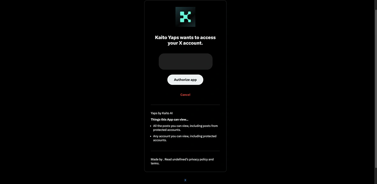 Authorize Kaito Yaps access to X account