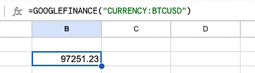 Import live crypto price GOOGLE FINANCE formula