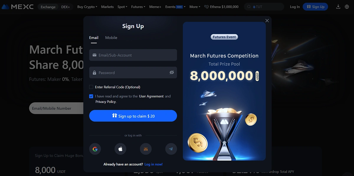 Create account on exchange to sell PI