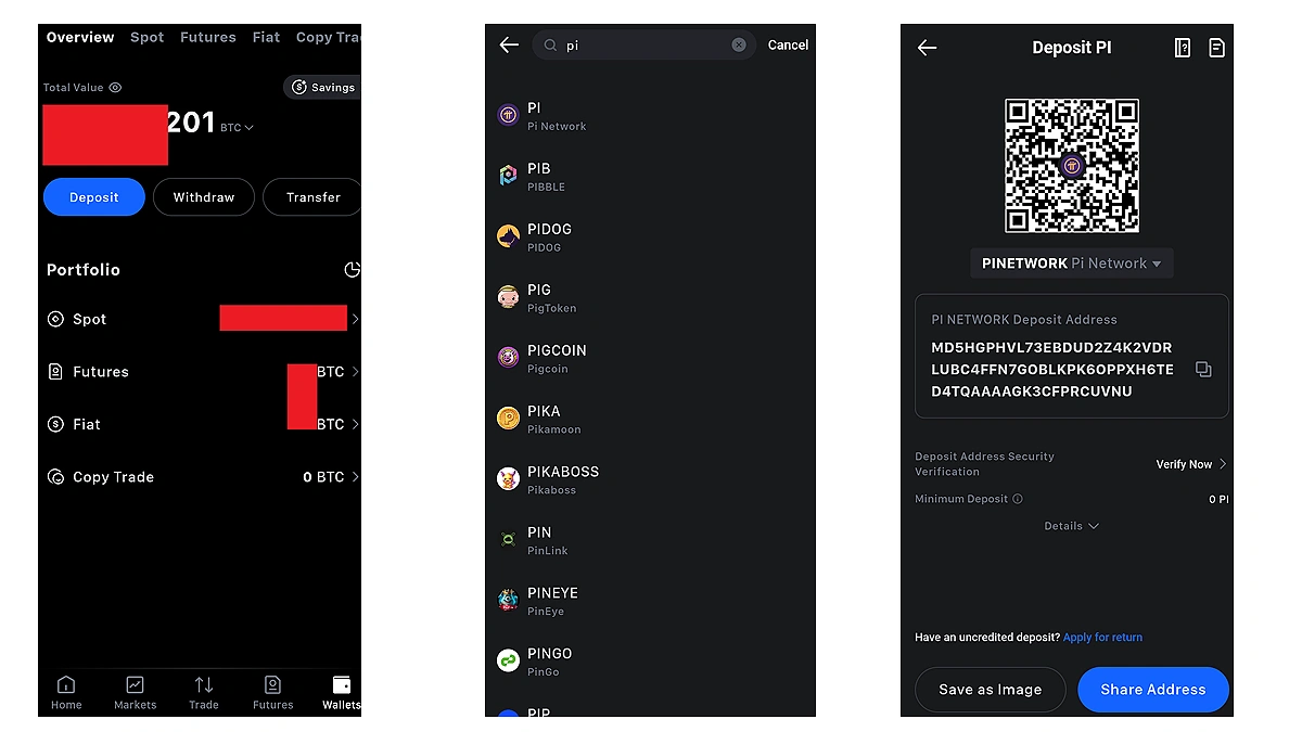Deposit PI onto the exchange using your exchange deposit address