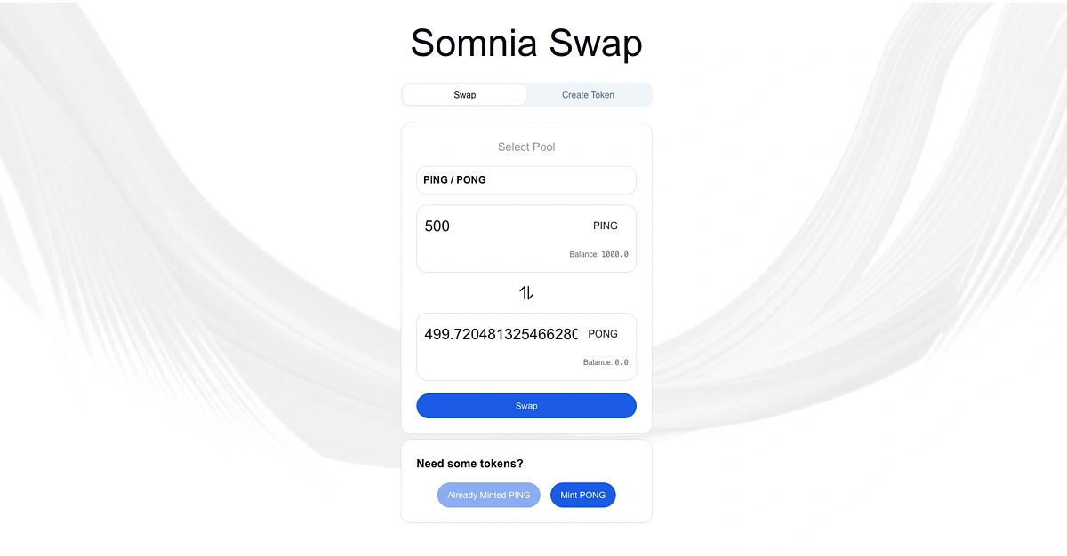 Confirm Somnia testnet swap