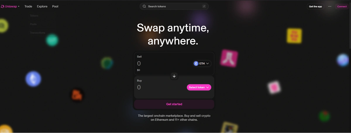 front page of uniswap dex