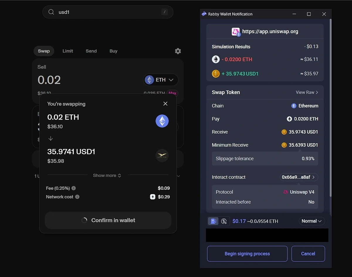 preview transaction on uniswap