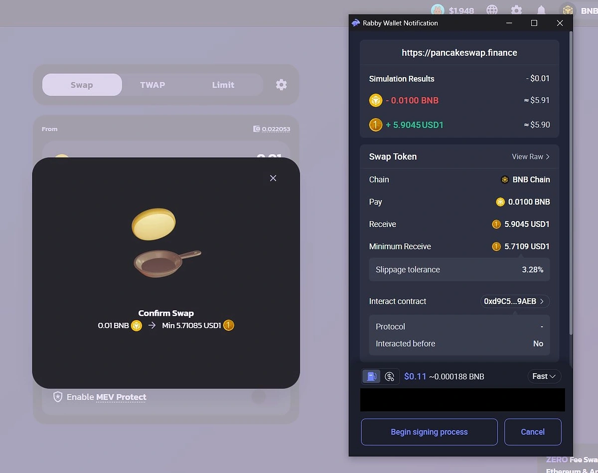 pancakeswap preview transaction