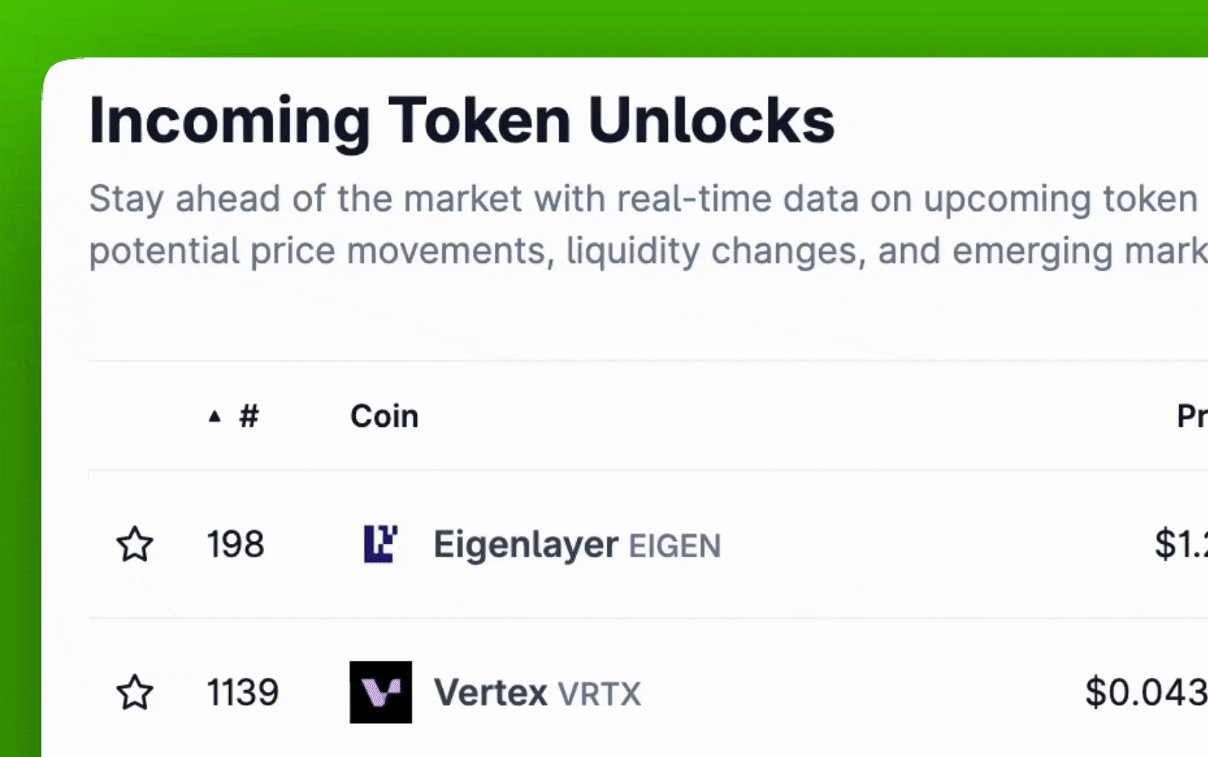 Incoming Token Unlocks on CoinGecko