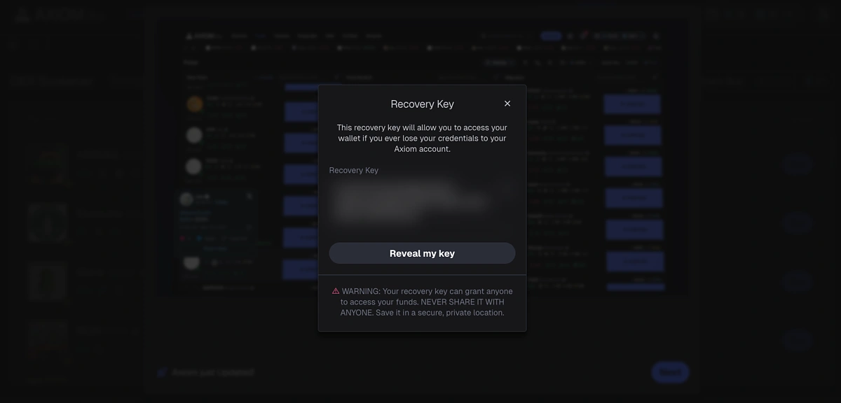 Private recovery key for Axiom