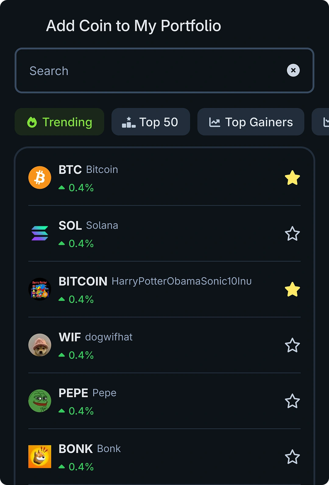 CoinGecko Add Coins to Portfolio