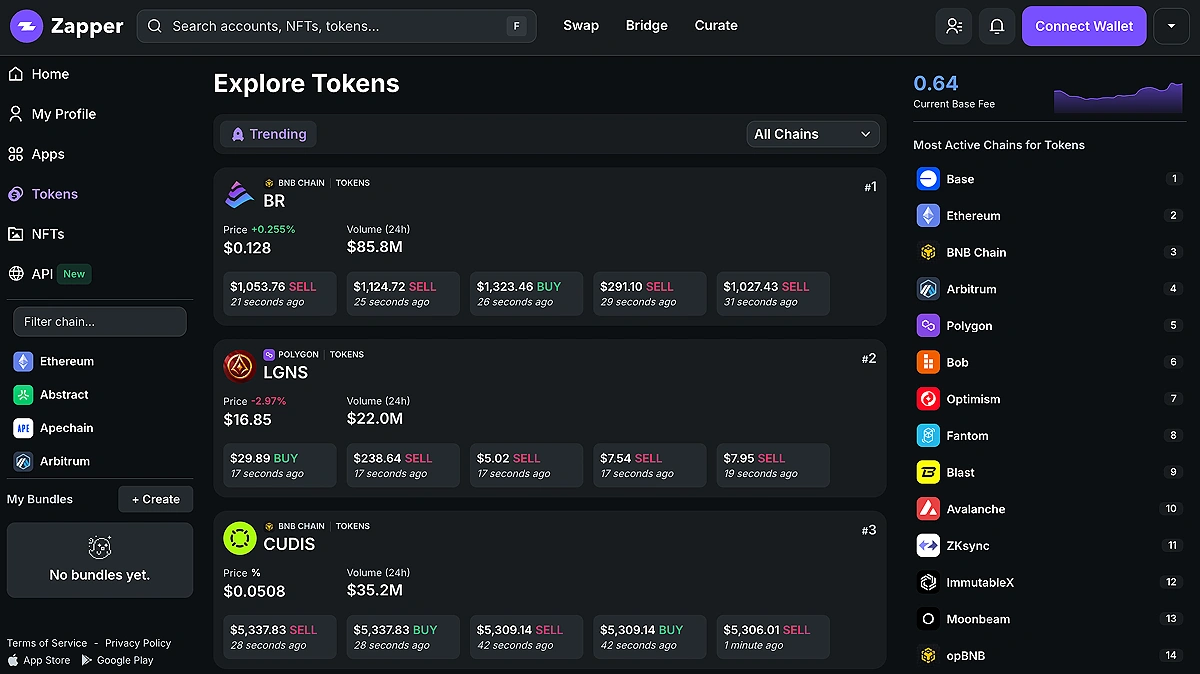 Explore Tokens on Zapper Powered by CoinGecko API