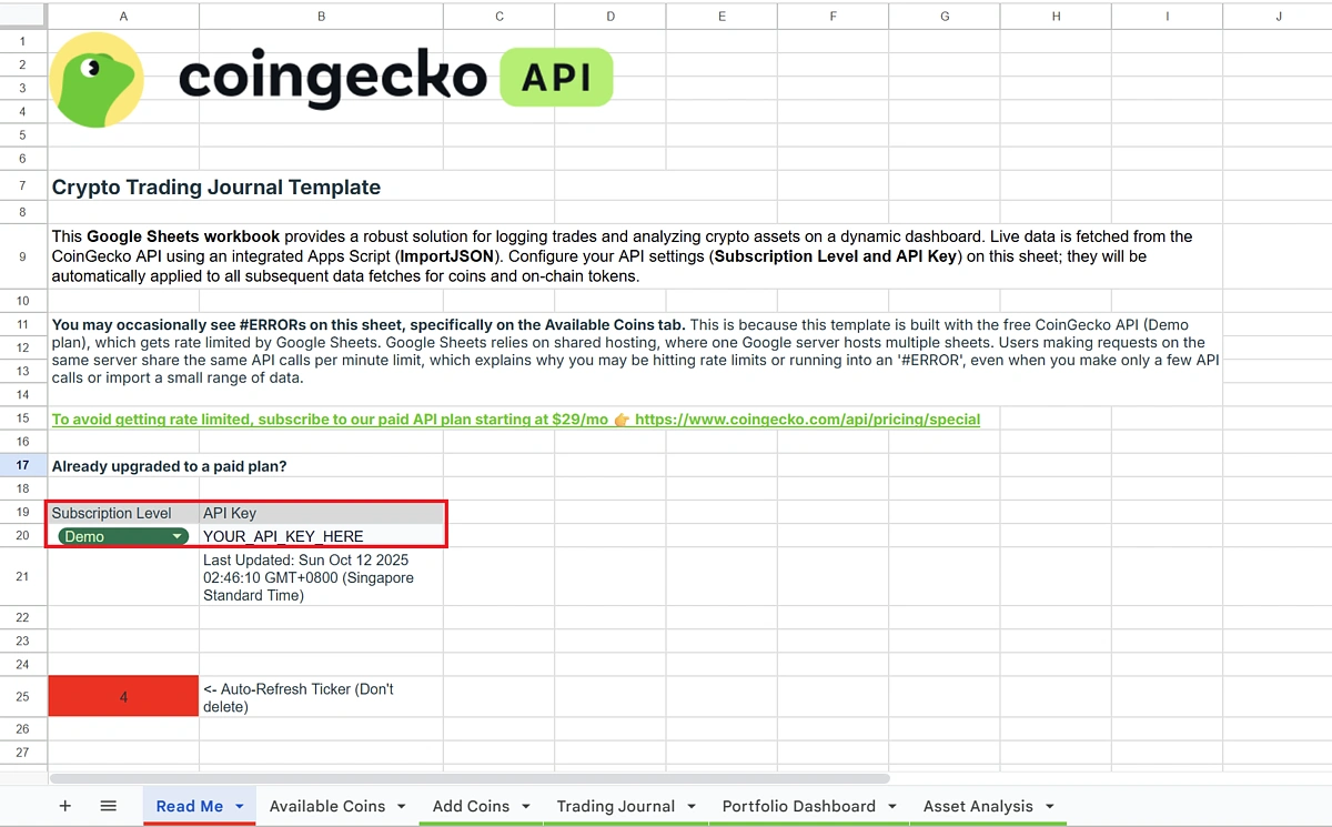 Crypto Trading Journal in Google Sheets (Free Template) | CoinGecko API