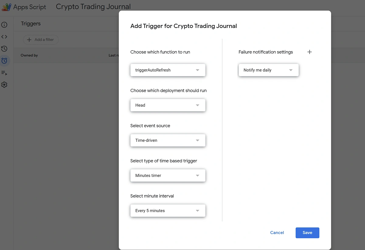 Crypto Trading Journal in Google Sheets (Free Template) | CoinGecko API