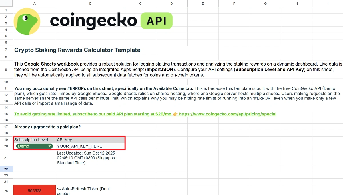 Crypto Staking Rewards Calculator in Google Sheets | CoinGecko API